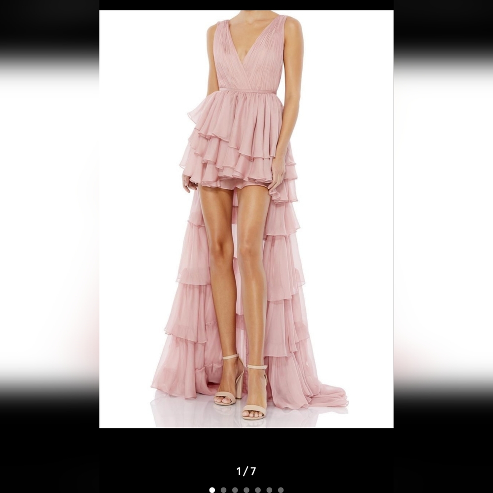 MAC DUGGAL IEENA Size 2 Pink Ruffle High-Low Gown  $398